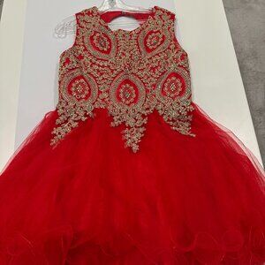 Stunning Red Knee length Dress with a corset tie-back, Size 12